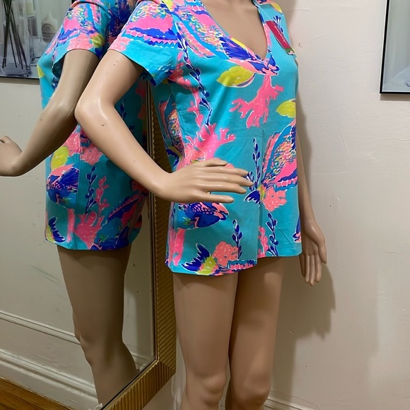Lilly Pulitzer Michelle V-Neck top schorely blue and pink - Picture 5 of 15